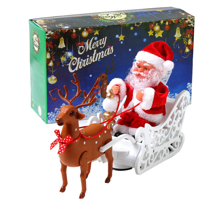 Wholesale deer cart music electric Santa Claus children's toys Christmas gifts desktop Christmas ornaments Christmas decoration