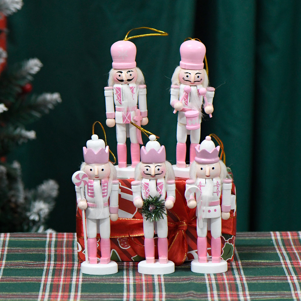 Hot 13cm Christmas Decorations Wooden Pink Nutcracker Soldier Creative Ornament Christmas Nutcracker