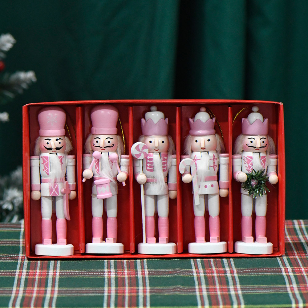 Hot 13cm Christmas Decorations Wooden Pink Nutcracker Soldier Creative Ornament Christmas Nutcracker