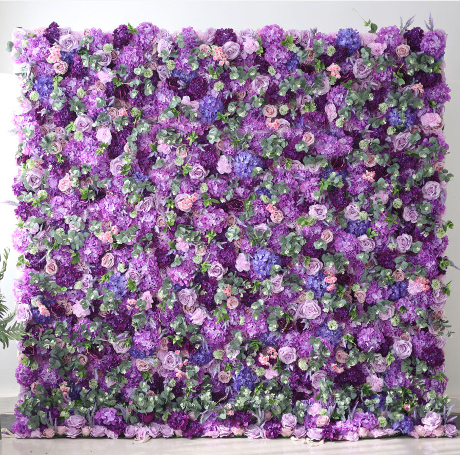 Purple Artificial Flower Wall Wedding Decoration  Artificial Flowers Customizable Flower Wall