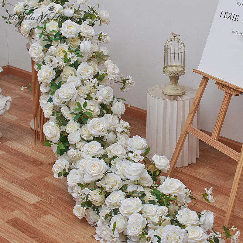 Wedding Flowers Row White Wedding Decoration Table Runner Floral Row Arrangement Artificial Flowers