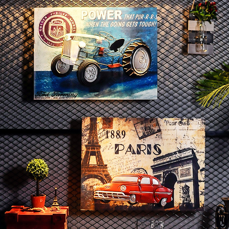 Retro Creative Home living room bar decorations Industrial Style Wall Decorations Car Iron Painting Wall Decoration