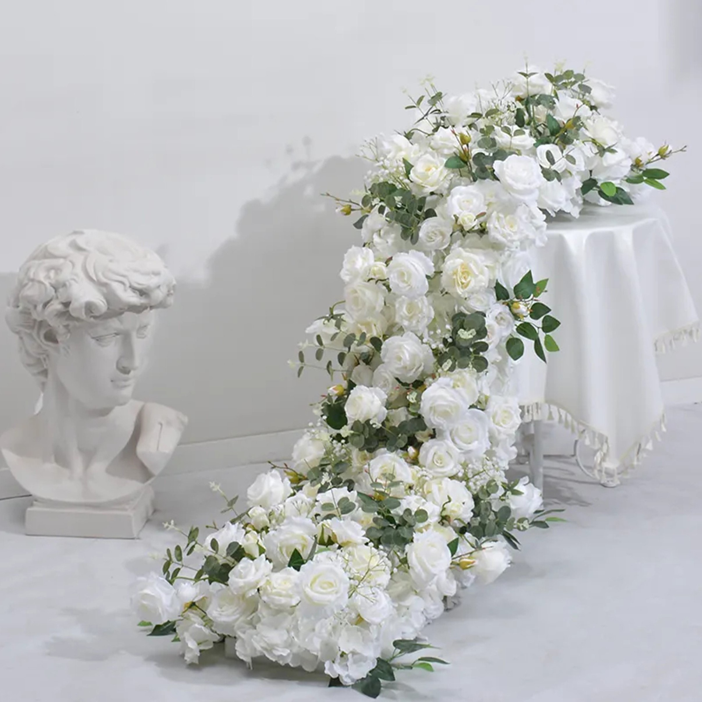 Wedding Flowers Row White Wedding Decoration Table Runner Floral Row Arrangement Artificial Flowers