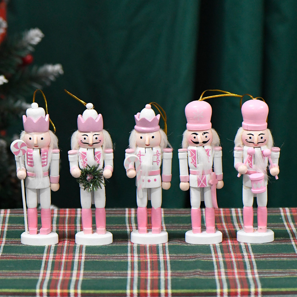 Hot 13cm Christmas Decorations Wooden Pink Nutcracker Soldier Creative Ornament Christmas Nutcracker