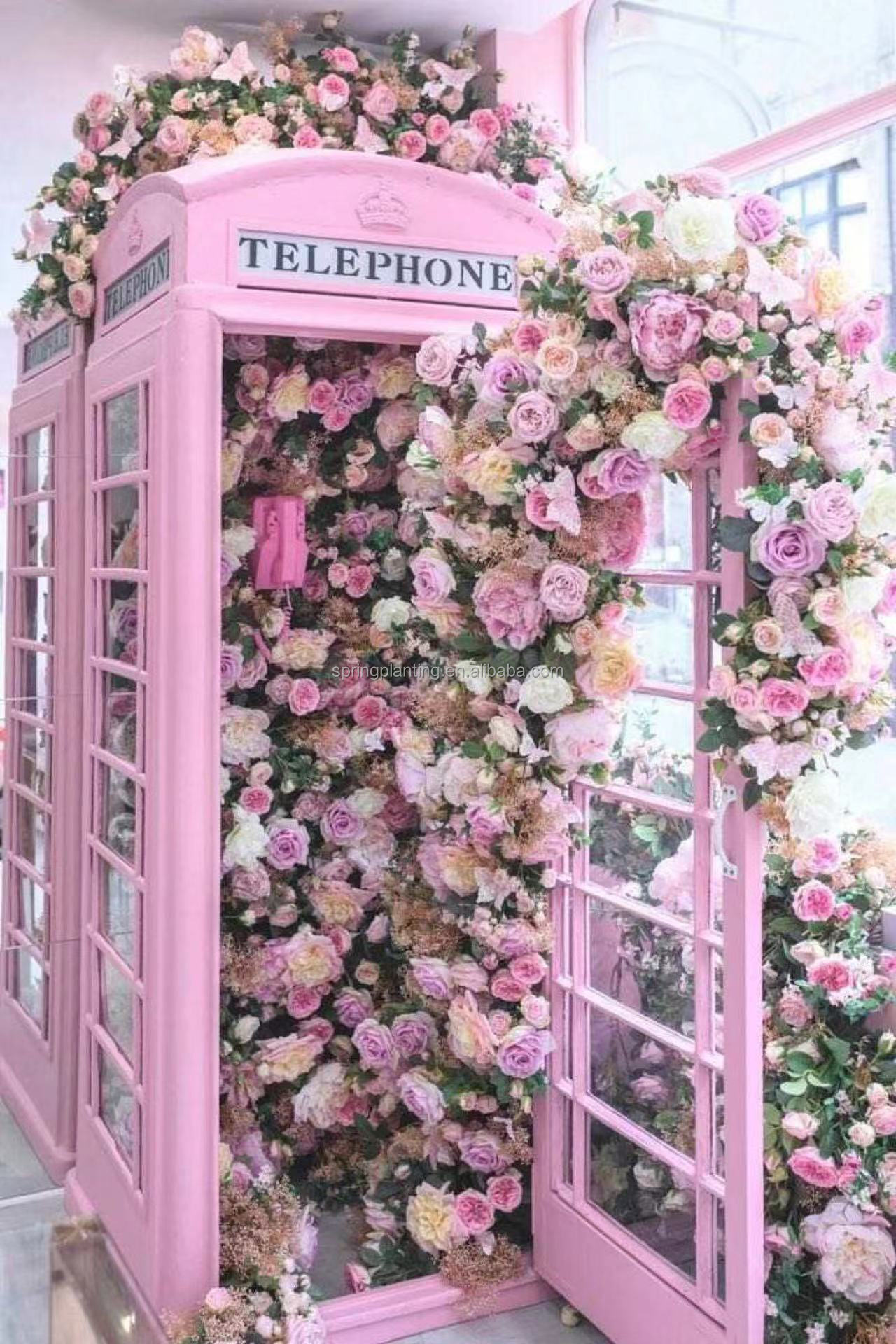 Pink Telephone Booth  Photography Props  for Wedding      wedding decor London Telephone Booth with Artificial flowers