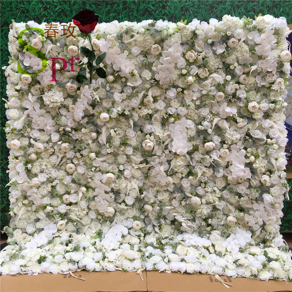 SPR Custom 3D WHITE Flowerwall Wedding Artificial Silk Rose Flower Wall Panel Backdrop Artificial Flowers Decorative Flowers For