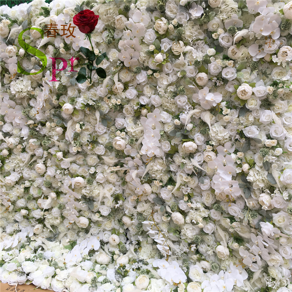 SPR Custom 3D WHITE Flowerwall Wedding Artificial Silk Rose Flower Wall Panel Backdrop Artificial Flowers Decorative Flowers For