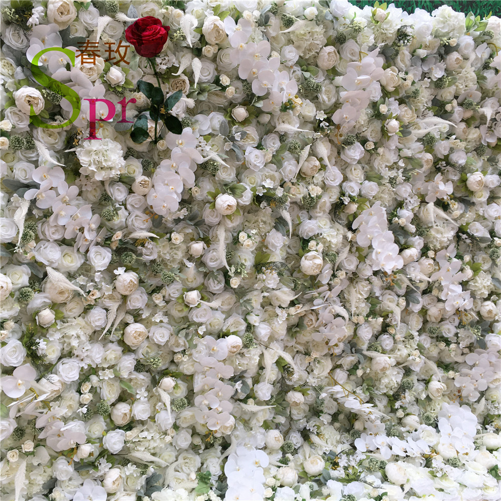 SPR Custom 3D WHITE Flowerwall Wedding Artificial Silk Rose Flower Wall Panel Backdrop Artificial Flowers Decorative Flowers For