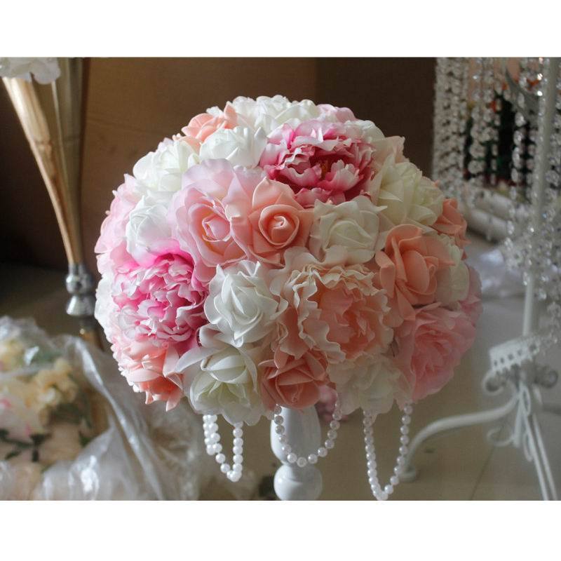 SPR wedding backdrop 35cm  table centerpiece flower ball with beads arrangement decorative floral artificial flowers wall panels