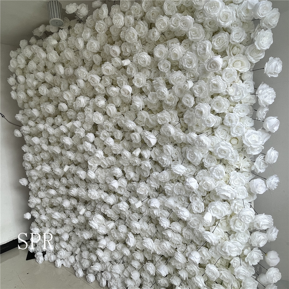 SPR bride bouquet Custom 7D White Flower wall Wedding Artificial Silk Rose Panel Backdrop Artificial Flowers Decorative Flowers