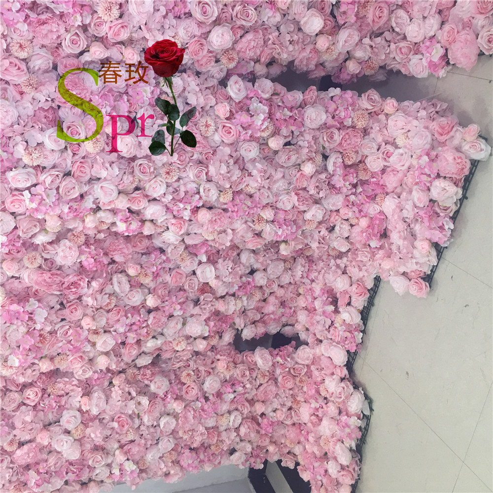 SPR  High Quality 3d Home Decor Restaurant Decoration and Wedding Ceremony Events Fabric Artificial pink flower Rose Wall