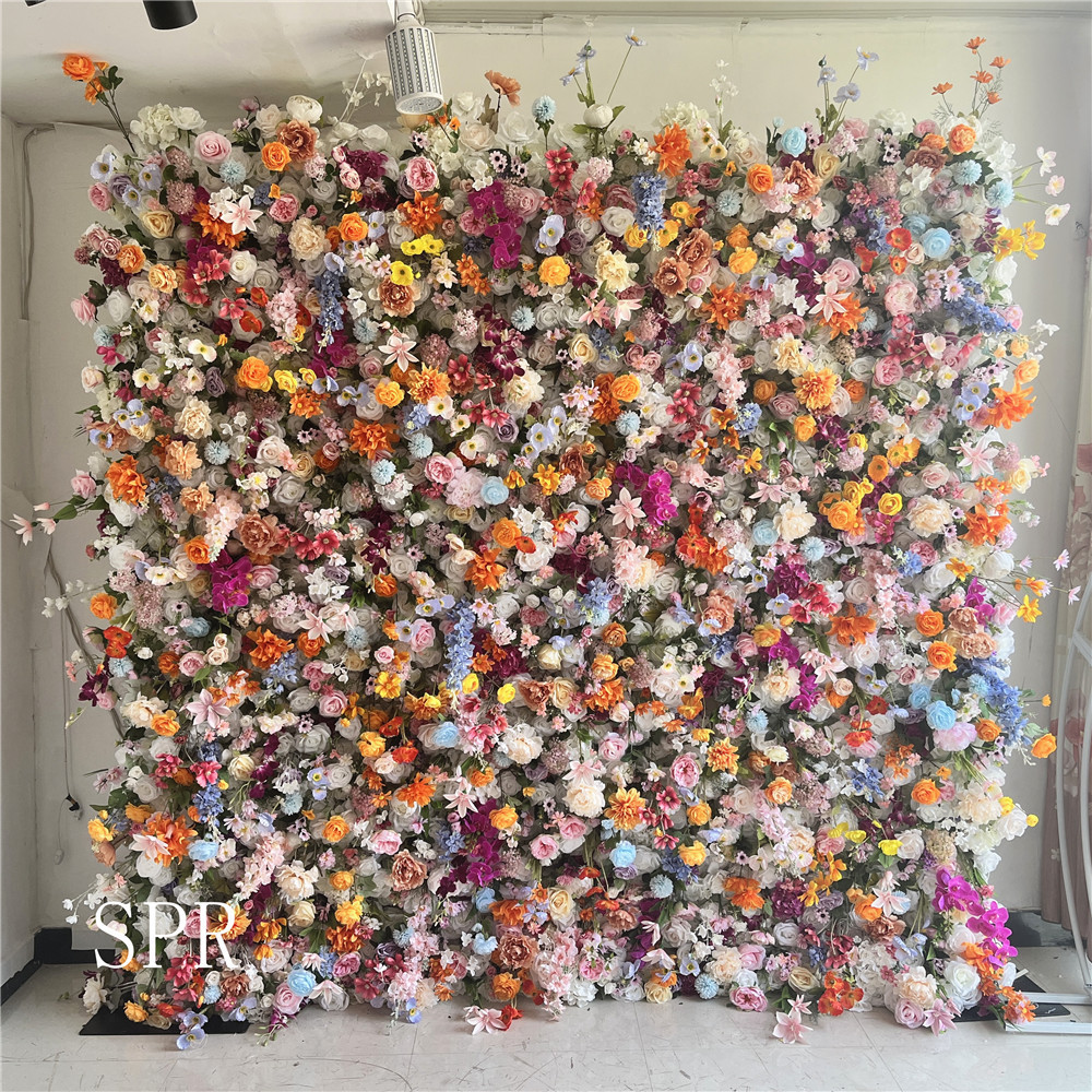 SPR Rolled Flower Wall Silk Flower Cloth Silk Structure Material Wedding Stage Backdrop Artificial Flowers for salon Wall Decor