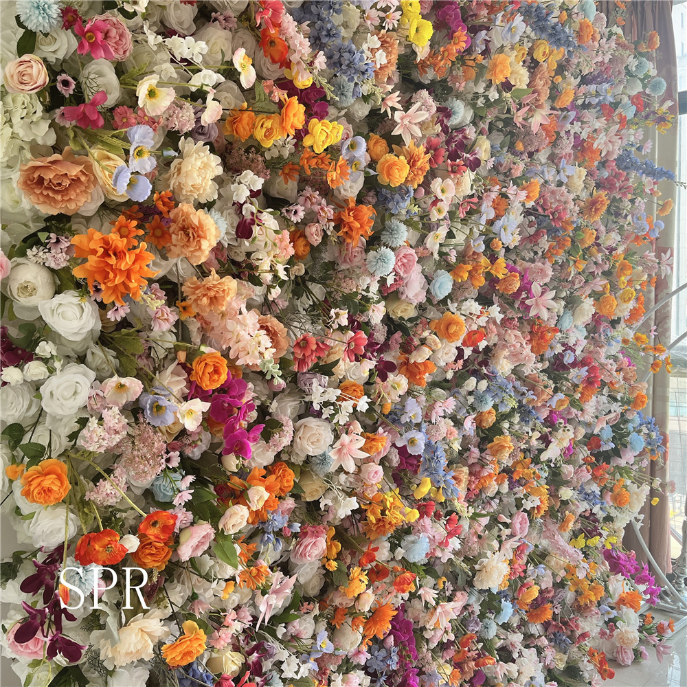 SPR Rolled Flower Wall Silk Flower Cloth Silk Structure Material Wedding Stage Backdrop Artificial Flowers for salon Wall Decor