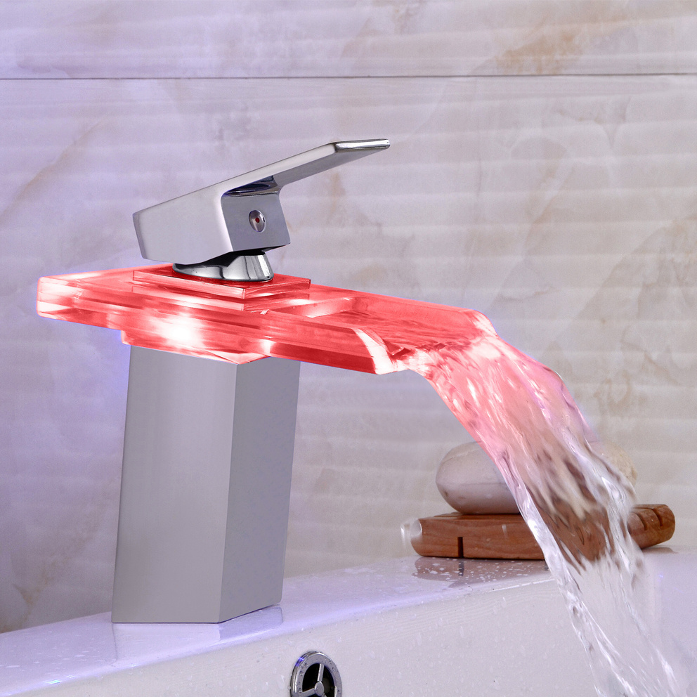 Temperature sensor LED color change glass LED faucet