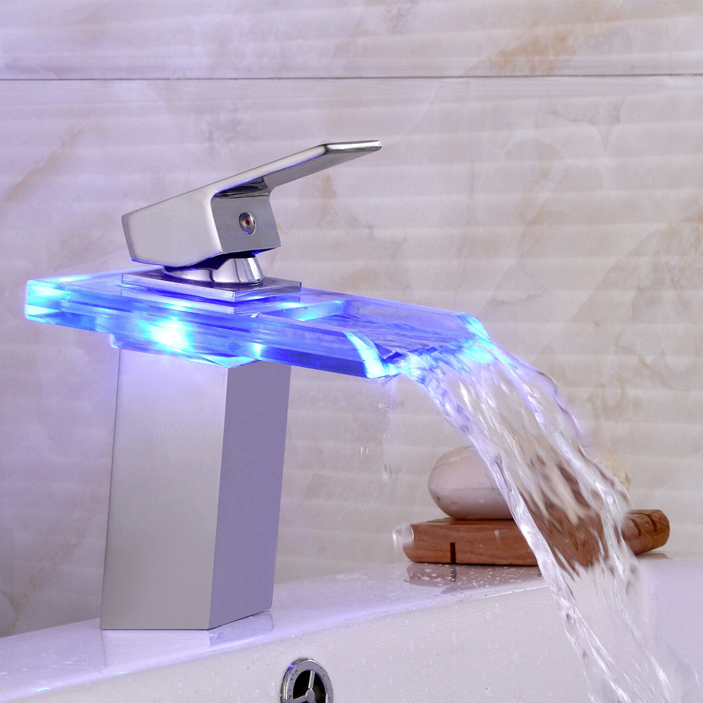 Temperature sensor LED color change glass LED faucet