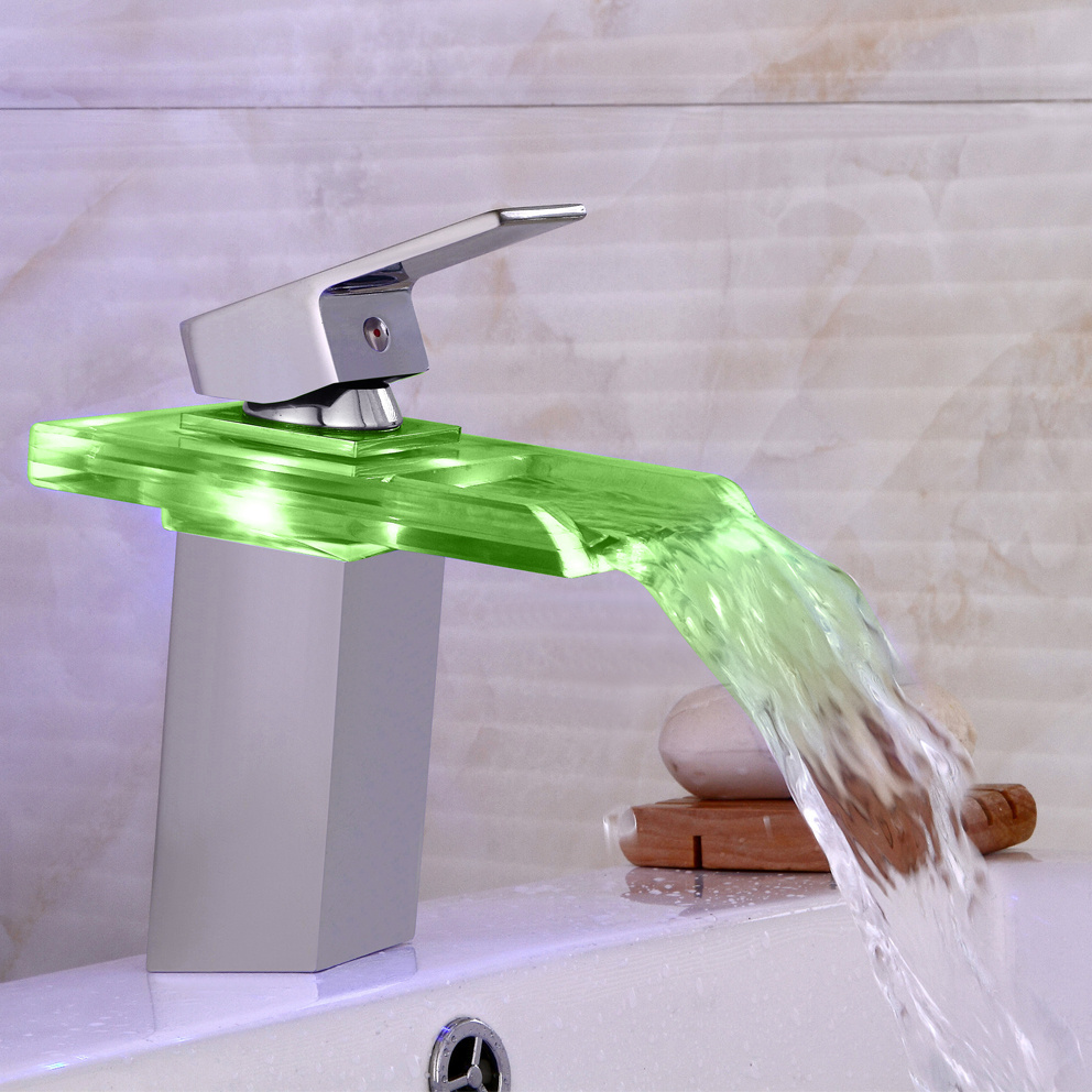 Temperature sensor LED color change glass LED faucet