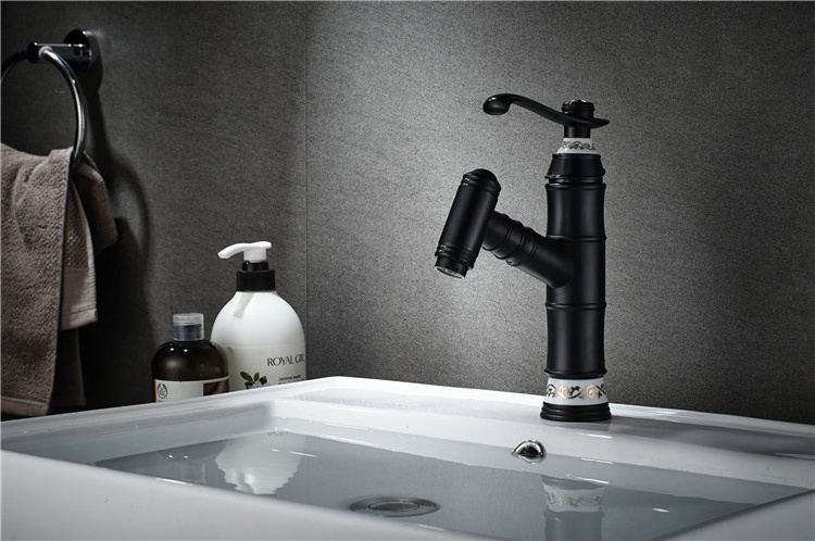 High quality Bamboo pull out vintage brass black basin faucet