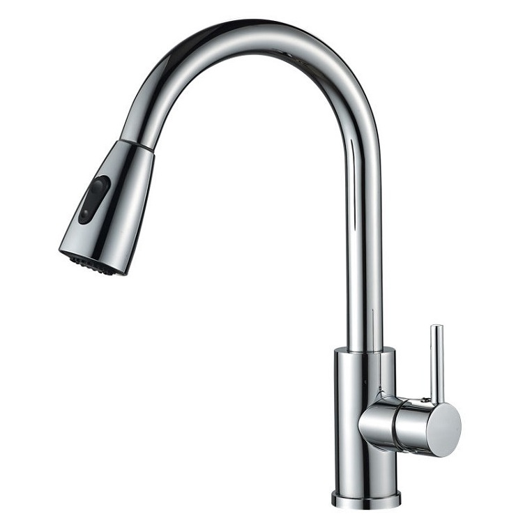 Single Handle High quality SS 304 Chrome plated Pull Out  Kitchen Faucet Hot Cold Water Mixer