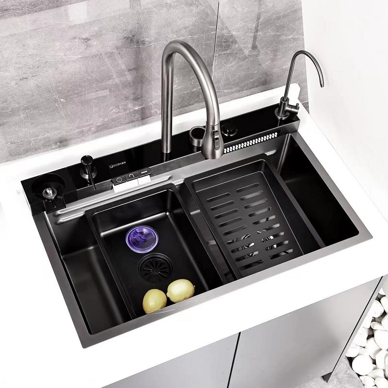 3 function with cup washer waterfall pull out kitchen faucet with ss 304 kitchen sink