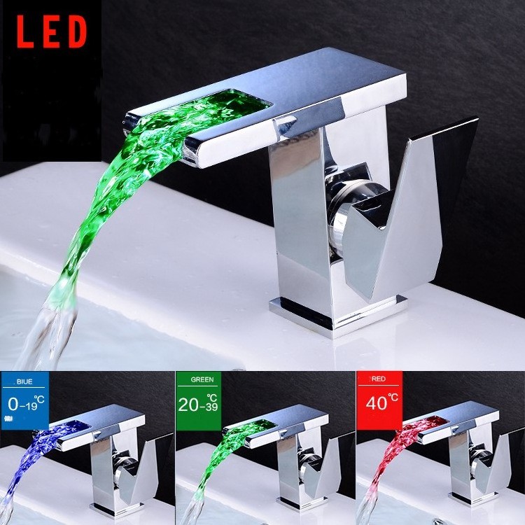 Creative Waterfall LED Luminous Washbasin Faucet Hot And Cold Washbasin Colorful Bathroom Washbasin Sensor Faucet