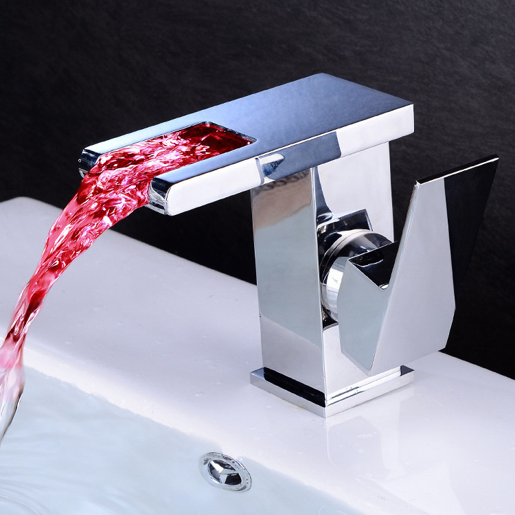 Creative Waterfall LED Luminous Washbasin Faucet Hot And Cold Washbasin Colorful Bathroom Washbasin Sensor Faucet