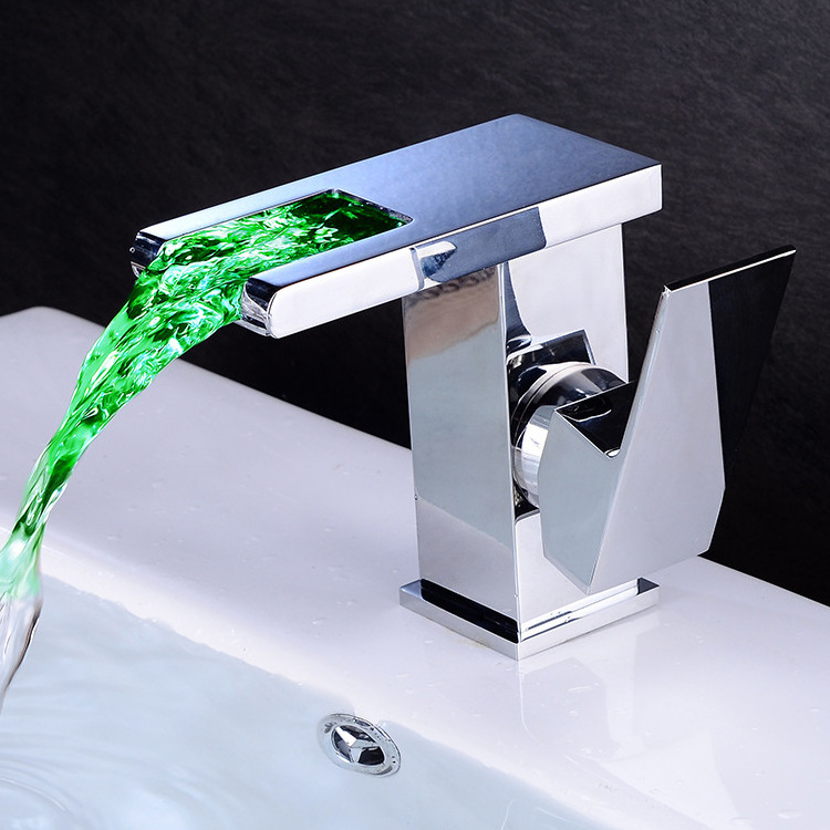 Creative Waterfall LED Luminous Washbasin Faucet Hot And Cold Washbasin Colorful Bathroom Washbasin Sensor Faucet