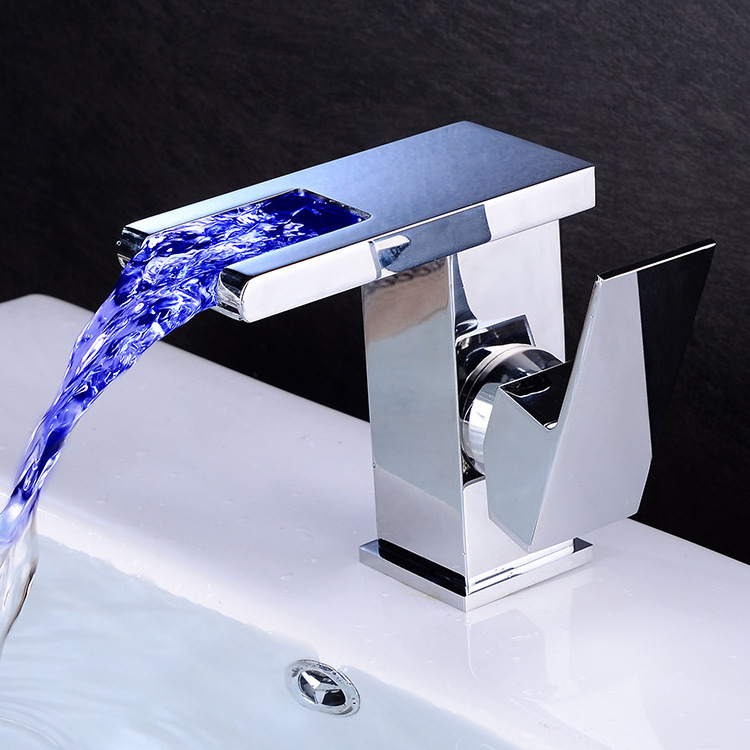 Creative Waterfall LED Luminous Washbasin Faucet Hot And Cold Washbasin Colorful Bathroom Washbasin Sensor Faucet