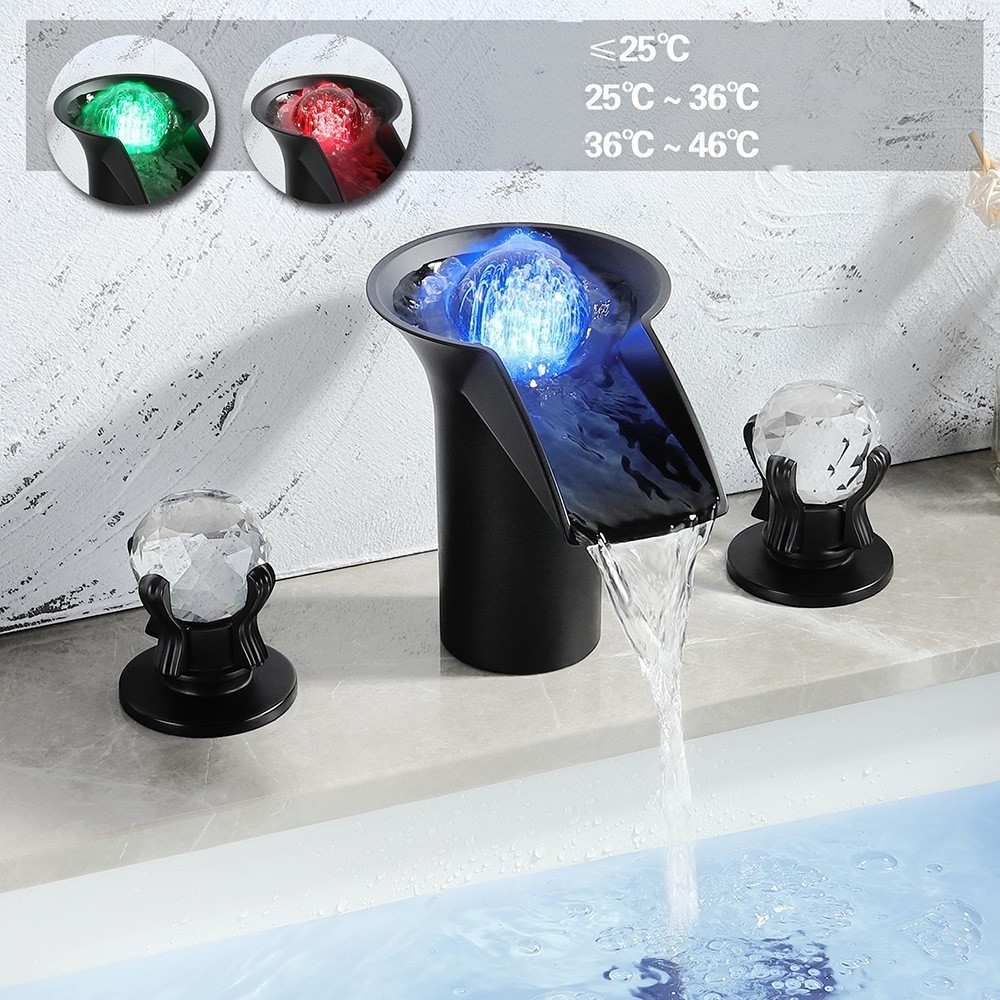 All Copper Cold And Hot LED Colorful  Light  Bathroom Basin Faucet Washbasin Cabinet Waterfall Basin Faucet