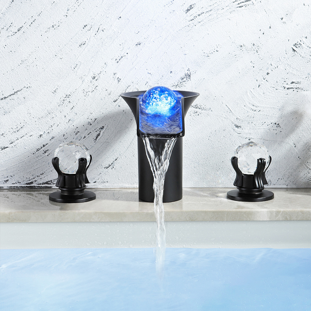 All Copper Cold And Hot LED Colorful  Light  Bathroom Basin Faucet Washbasin Cabinet Waterfall Basin Faucet