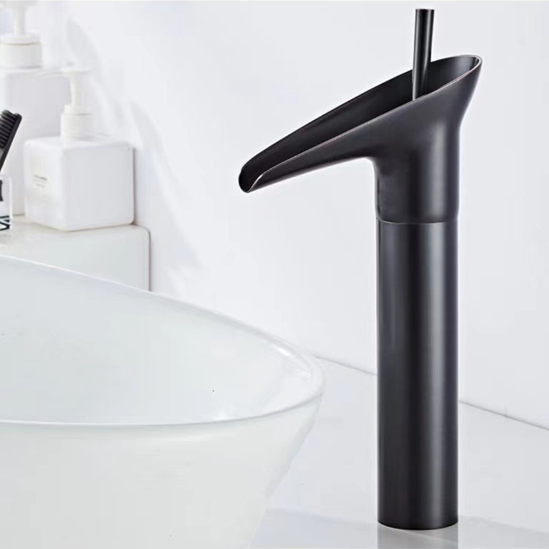 Black ancient wine glass faucet bathroom waterfall outlet faucet hot and cold water washbasin faucet