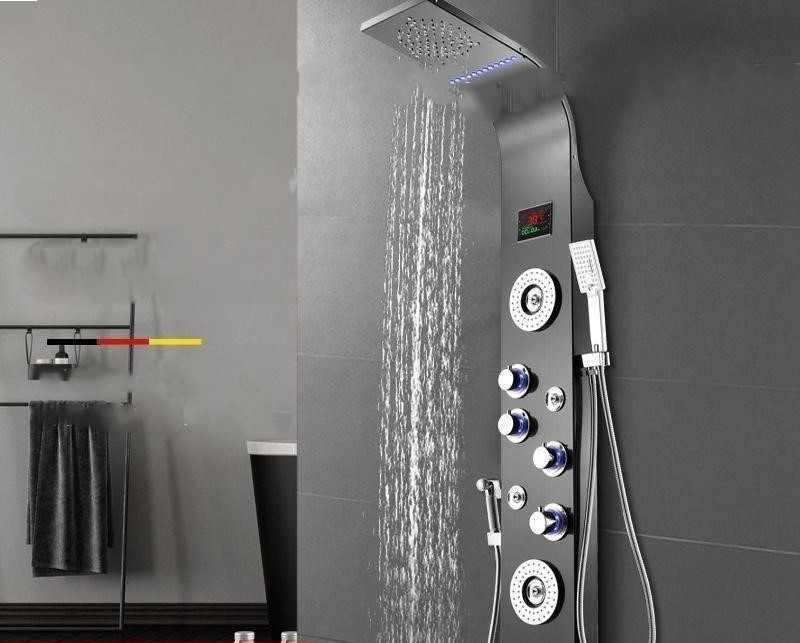 304 stainless steel shower intelligent constant temperature digital display shower set bathroom hot and cold shower screen set