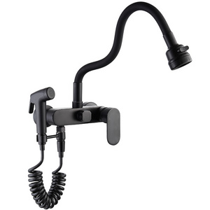 New designed SS304 black color 3 function with flexible black hose and bidet spray kitchen faucet