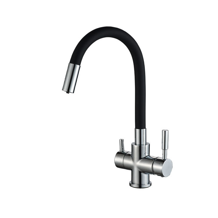 New design flexible pipe 3 way black pipe filter sink kitchen faucet