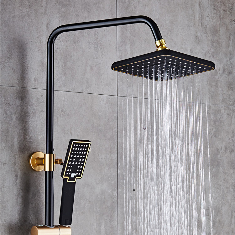 New design bathroom wall mounted whole Black Gold body space aluminum bath faucet Shower Sets