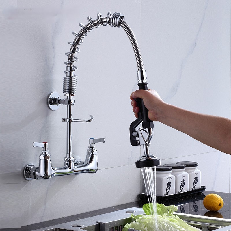 Kitchen faucet pull-out splash proof increased pressure extension cold and hot extended high-level mixing valve spraying