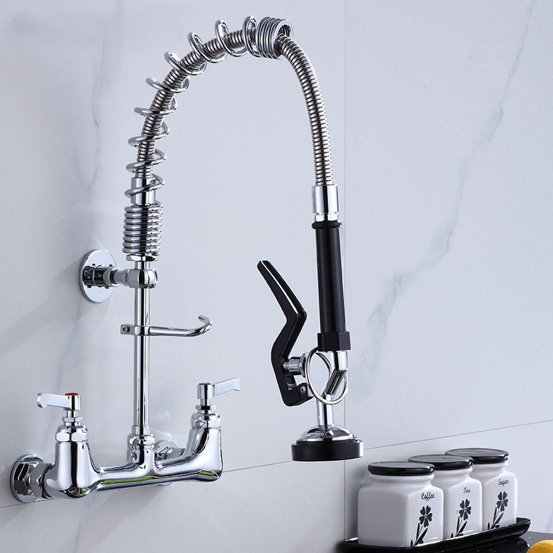 Kitchen faucet pull-out splash proof increased pressure extension cold and hot extended high-level mixing valve spraying