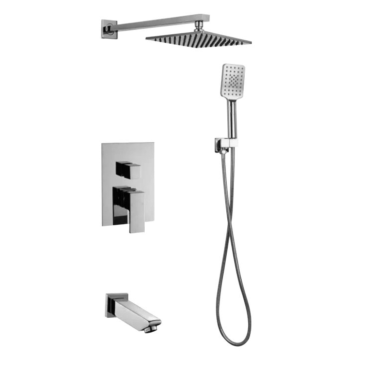 Concealed Two Function Wall Mounted Rain Shower System Chrome Plated Shower Sets