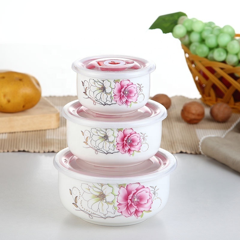 Wholesale gift tableware sealed microwave oven bowls bento preservation boxes ceramic preservation bowls three piece set