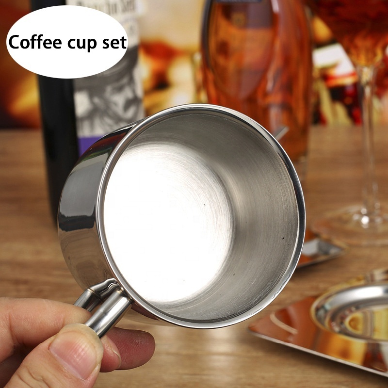 Latest Product Stainless Steel Coffee Cup Set 304 Coffee Cup Metal with Mixing Spoon and Plate Reusable Milk&tea Cup