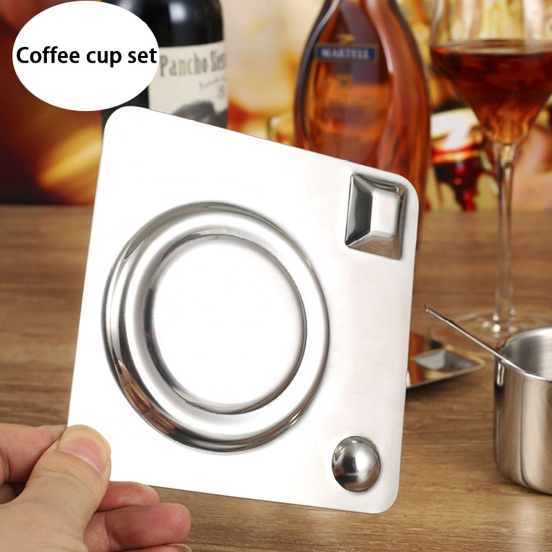 Latest Product Stainless Steel Coffee Cup Set 304 Coffee Cup Metal with Mixing Spoon and Plate Reusable Milk&tea Cup