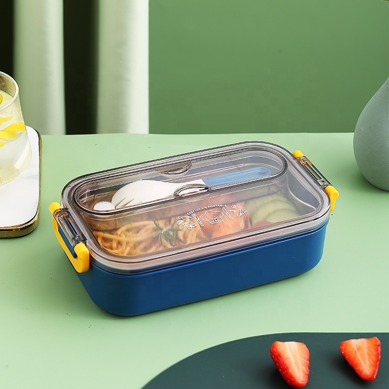 2023 Best Single layer stainless steel inner liner lunch box with spoon leakproof food container children's lunchbox