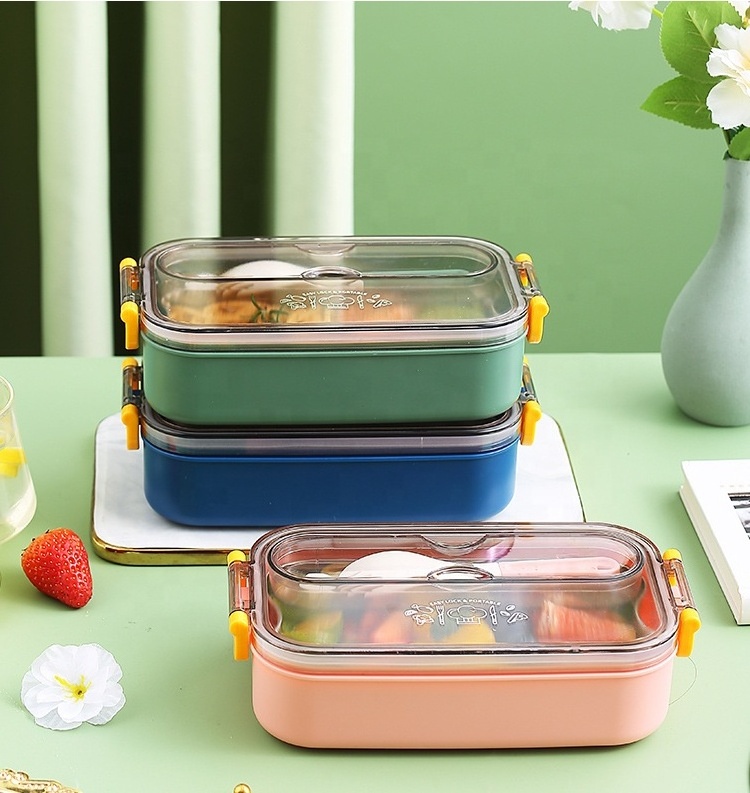 2023 Best Single layer stainless steel inner liner lunch box with spoon leakproof food container children's lunchbox