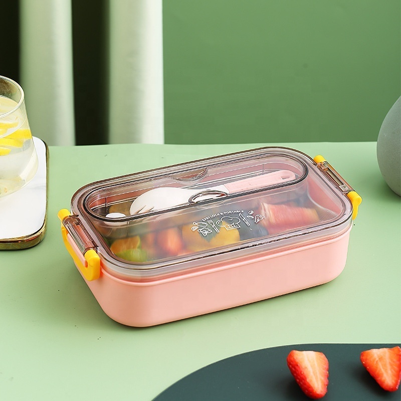 2023 Best Single layer stainless steel inner liner lunch box with spoon leakproof food container children's lunchbox