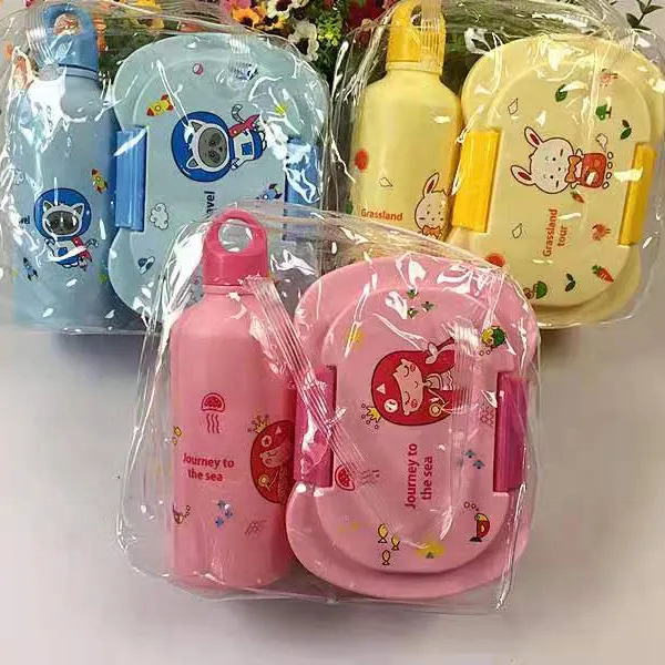 2024 Hot Selling Cute Children's Lunch Box With Water Bottle Portable School Plastic Food Storage Container Set