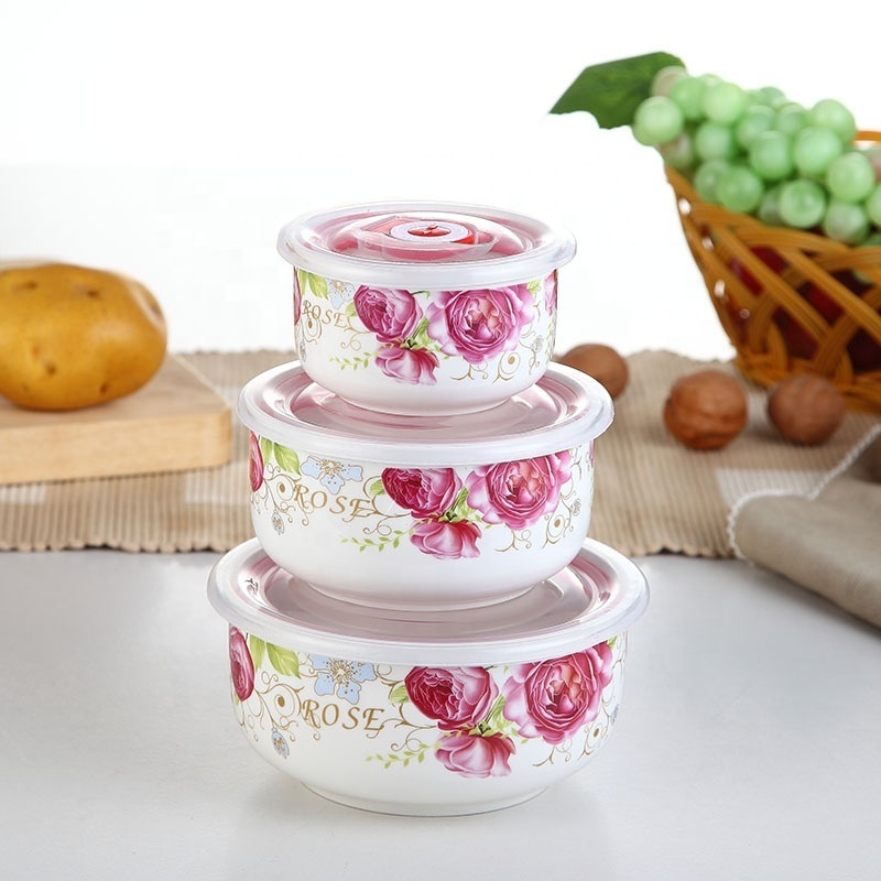 Wholesale gift tableware sealed microwave oven bowls bento preservation boxes ceramic preservation bowls three piece set