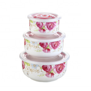 Wholesale gift tableware sealed microwave oven bowls bento preservation boxes ceramic preservation bowls three piece set