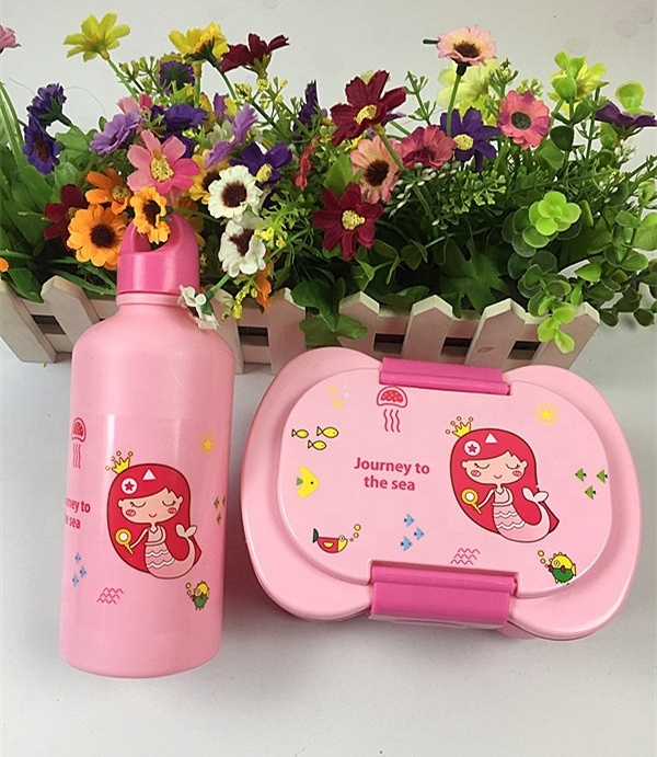 2024 Hot Selling Cute Children's Lunch Box With Water Bottle Portable School Plastic Food Storage Container Set