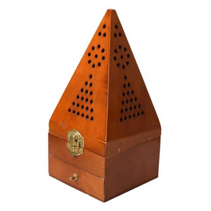 Pyramid arabic style wooden incense holder custom logo wood mubkhar bakhoor burner charcoal cone incense burner