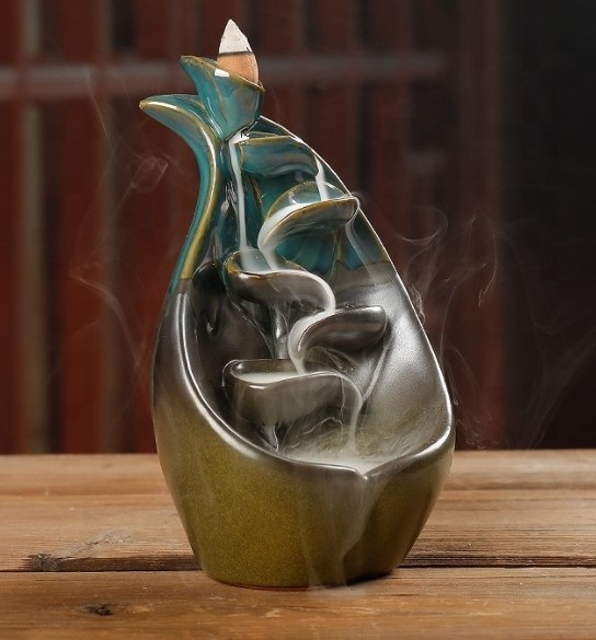 Handmade craft apple pear lotus censer oud  smoke waterfall fountain Ceramic Big backflow incense burner