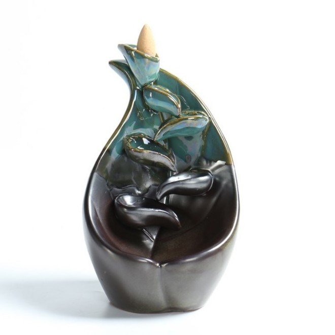 Handmade apple pear lotus censer oud  smoke waterfall fountain Ceramic Big backflow incense burner